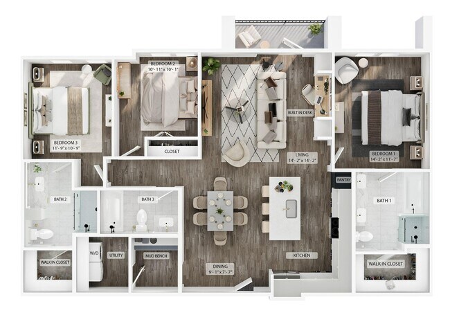 3BR/2BA - C1 034 - ADA floor plan